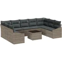 vidaXL Sofa Set 10 Stk. Grau [Synthetisch]: Poly Rattan