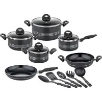 GSW Topf-Set "Milano, inkl. 5-teiliges Küchenhelfer-Set" Set, je 1 Kochtopf 16/20/24cm, 1 Stielkasserolle 16cm, je 1 Pfanne 24/28cm, 15 Stk. tlg. Aluminium Kunststoff