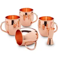 Echtwerk Becher Kupferbecher Set, Außenfläche Glatt, 4 Becher, 1 Messbecher, 500 ml