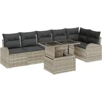 vidaXL Gartensofa-set 7 Stk. Hellgrau Poly-Rattan