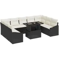 vidaXL Sofa Set 10 stk. Schwarz und Creme Poly-Rattan
