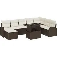 vidaXL Gartensofa-set 9 Stk. Braun und Creme Poly-Rattan