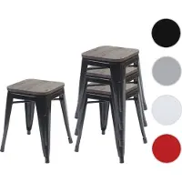 Mendler 4er-Set Hocker HWC-A73 inkl. Holz-Sitzfläche, Metallhocker Sitzhocker, Metall Industriedesign stapel 70771