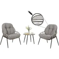 Mendler Poly-Rattan Garnitur MCW-N33, Balkon-Set Gartengarnitur Sitzgruppe Stuhl Beistelltisch grau, Polster dunkelgrau