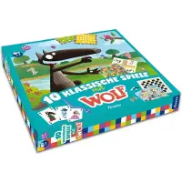 Auzou , 10 Klassische Spiele mit Wolf, Spielesammlung mit beliebten Spiele Klassiker, Familienfreundliches Spieleset für Spieleabend & Familienspaß, Für 1–4 Spieler ab 4 Jahren