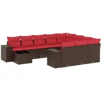 vidaXL 11-teiliges Gartensofa-Set mit Kissen, braun, Polyrattan