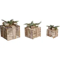 Beliani LED Weihnachtsdekoration Geschenk 3er Set Braun Tannenholz mit Schleife Zierschmuck Dekofigur für Tisch Innenbereich Flur Wohn- und Schlafzimmer
