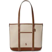 Ralph Lauren für Damen. 428P03085001 Beige, braune Shopper-Tasche aus Baumwoll-Canvas (OSFA), Lässig, Baumwolle