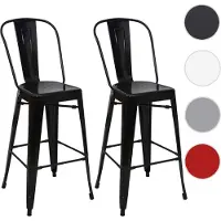 Mendler 2er-Set Barhocker HWC-A73, Barstuhl Tresenhocker mit Lehne, Metall Industriedesign schwarz