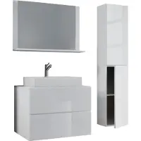 VCM 4-tlg. Waschplatz Waschtisch | Waschbecken Unterschrank Breite 80 cm | Badmöbel Set mit Schubladen Drehtüren Spiegel | Lendas L