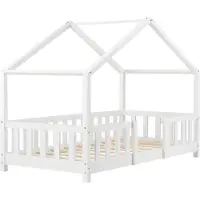 En.casa Kinderbett ’Treviolo‘ in Haus-Optik mit Rausfallschutz Kiefernholz 80 x 160 cm Weiß
