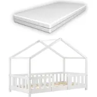 En.casa Kinderbett 'Treviolo' mit Matratze und Rausfallschutz 70x140cm Weiß