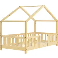 En.casa Kinderbett ’Treviolo‘ in Haus-Optik mit Rausfallschutz Kiefernholz 70 x 140 cm Holzfarben