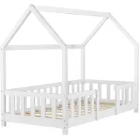 En.casa Kinderbett ’Sisimiut’ in Haus-Optik mit Rausfallschutz Kiefernholz 80 x 160 cm Weiß