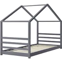En.casa Kinderbett mit Lattenrost und Gitter 90 x 200 cm Hausbett Bettenhaus Bett Jugendbett Kiefernholz Dunkelgrau []