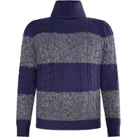 MO Pullover mit Zopfstrick Herren Marine Grau Melange