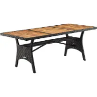 Casaria Polyrattan Gartentisch mit Ablage FSC- zertifiziertes Akazienholz 190x90cm Höhenverstellbar Wetterfest Garten Terrasse Esstisch Tisch Schwarz