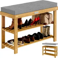 Casaria Schuhbank 109679, braun, aus Holz, 2 Ebenen für 8 Paar, 90 x 48 x 30cm