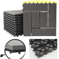 Mendler WPC Bodenfliese Rhone, Holzoptik Balkon/Terrasse, 11x je 30x30cm = 1qm ~ Premium, grau versetzt