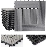 Mendler WPC Bodenfliese Rhone, Holzoptik Balkon/Terrasse, 11x je 30x30cm = 1qm ~ Basis, grau versetzt