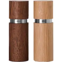 AdHoc MP410 Set Salzmühle und Pfeffermühle Textura 15 cm, Edelstahl | Eiche hell & dunkel
