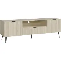 En.casa Fernsehschrank ‘Nand’ mit Schublade und 2 Türen geriffelt 160 x 40 x 51 cm Sandfarben