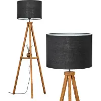 Hofstein Schiavonea Stehlampe aus Holz/Stoff in Natur/Schwarz/Weiß, Leuchte im Boho-Style