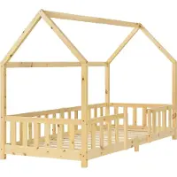 En.casa Kinderbett ’Sisimiut’ in Haus-Optik mit Rausfallschutz Kiefernholz 90 x 200 cm Holzfarben