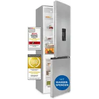 Exquisit Kühl-Gefrierkombination KGC5320-95-E-WS-040C inoxlook | Nutzinhalt: 313 L | Wasserspender | 4*-Gefrieren | Alarm-Funktion | 4 Glasablagen