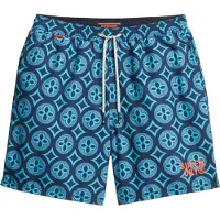 Superdry für Herren. M3010250A Badeanzug mit blauem Mosaikmuster (S), Strandbekleidung, Recyceltes Polyester, Nachhaltig