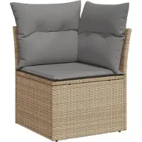 vidaXL 7-tlg. Garten-Sofagarnitur mit Kissen Beige Poly Rattan