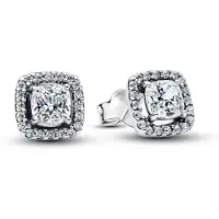 Pandora Timeless 925 Sterling Silver Square Halo Stud Earrings 293551C02