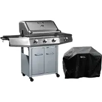 HABITAT ET JARDIN Gasgrill "Bingo 4" - 4 Brenner davon 1 Seitenbrenner - 14 kW + Schutzhülle - Silberfarben