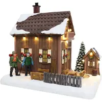 Santaville Holzchalet mit Wanderern mit LED Polyresin 25 cm (multi)