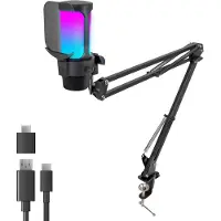 Nuvance - USB-Mikrofon mit Arm - für PC und Gaming-Mikrofon - mit Rauschfilter - inklusive USB-C-Konverter - Streaming-Mikrofon - RGB