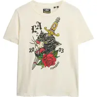 Superdry für Damen. W1011607A Locker geschnittenes T-Shirt mit weißem Neo Trad Tattoo-Motiv (L), Lässig, Baumwolle, Kurzarm