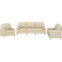 vidaXL 3-tlg. Sofagarnitur mit Kissen Creme Stoff