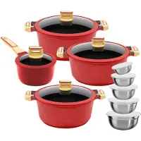 King Topf-Set Set, Kochtopf 18/20/24 cm, Stieltopf 16 cm, Schüssel-Set, 18 Stk. tlg. Aluminiumguss