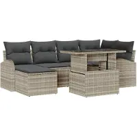 vidaXL Gartensofa-set 7 Stk. Hellgrau Poly-Rattan