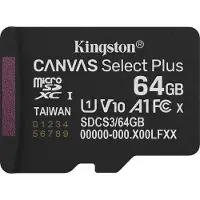 Kingston Technology 64GB micSDXC Canvas Select Plus Gen3 100R A1 (Ohne SD-Adapter), 64 GB, MicroSDXC, Klasse 10, UHS-I, 100 MB/s, Class 1 (U1)