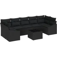 vidaXL Sofa Set mit Kissen Schwarz 55 x 55 x 37 cm Poly Rattan