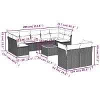 vidaXL 10-tlg. Garten-Sofagarnitur mit Kissen Beige Poly Rattan