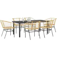 vidaXL 7-teiliges Garten-Esszimmerset Braunes Polyrattanglas