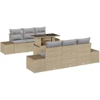 vidaXL Sofa Set 7 Stk. Beige und Hellgrau Poly-Rattan
