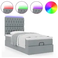vidaXL Ottoman-Bett mit Matratze & LEDs Hellgrau 90x190 cm Stoff