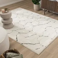 FRAAI Teppich Wohnzimmer - Yune Stone Creme Schwarz 200x290 cm