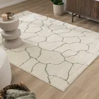 FRAAI Teppich Wohnzimmer - Yune Stone Creme Grün 120x170 cm