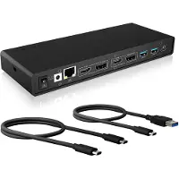 Icy Box IB-DK2245AC, DisplayLink, 2x DisplayPort oder 2x HDMI Schnittstelle bis zu 4096x2160@60 Hz, Kabelgebunden, USB 3.2 Gen 1 (3.1 Gen 1) Type-C, 65 W, 3,5 mm, 10,100,1000 Mbit/s, Schwarz