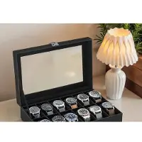 Hobby Hall Uhrenbox mit 12 Fächern, Uhrenkasten, Glasdeckel JWBB3512B