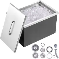 Vevor Drop-in-Eisbox, 43,5 L Edelstahl-Eiskühler, 558 x 430 x 306 mm Kommerzieller Eisbehälter mit Abdeckung, Eingebaute Eisspeichertruhe, Abflussrohr und Ablassstopfen im Lieferumfang Enthalten